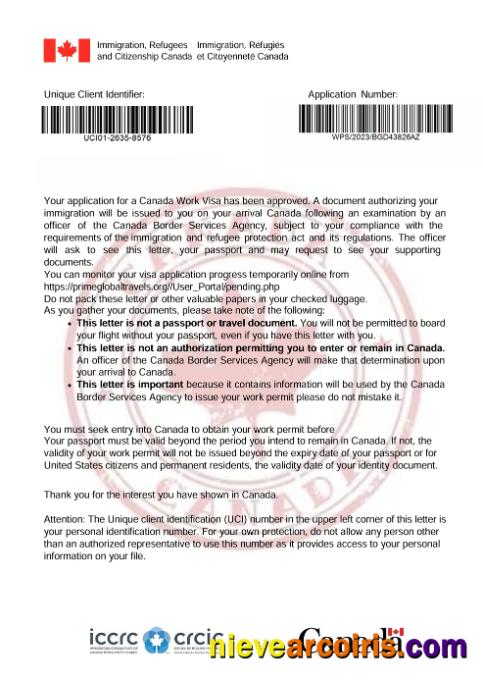 Canada visa approval letter